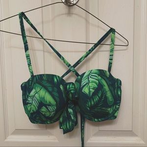 green tropical swimsuit top